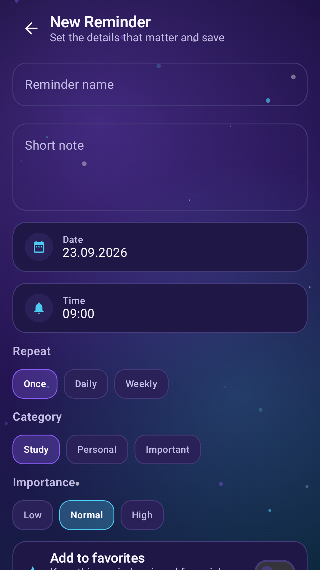 Reminder Light create reminder screen